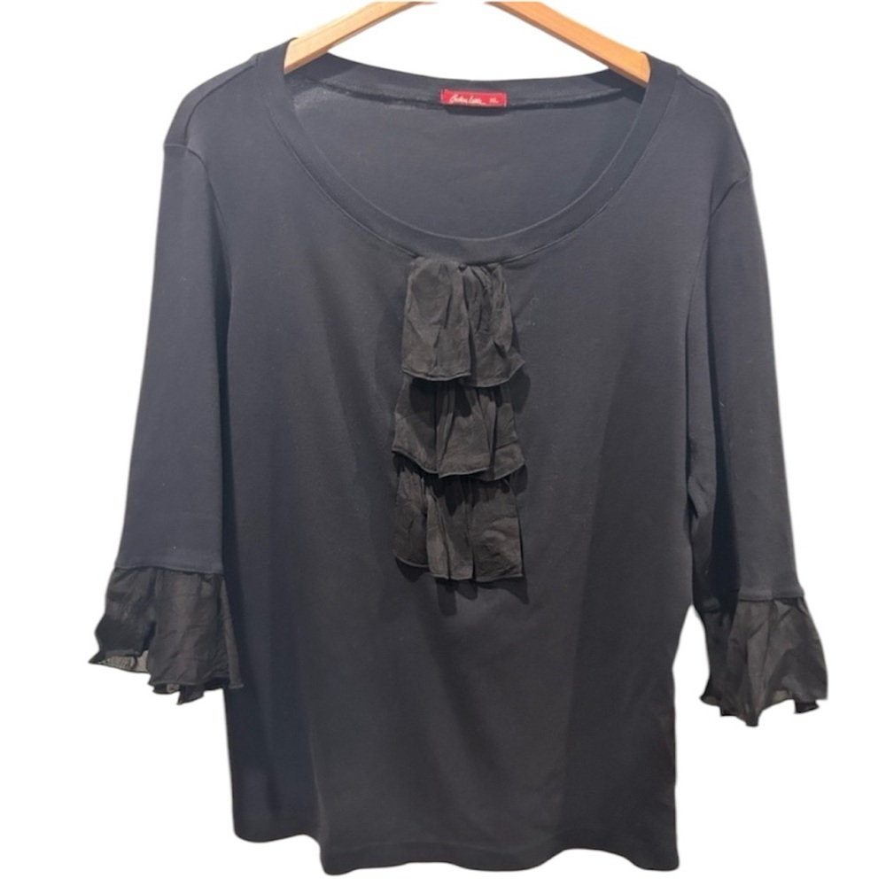 Barbara Lesser Romantic Ruffle Top In Black Size XL